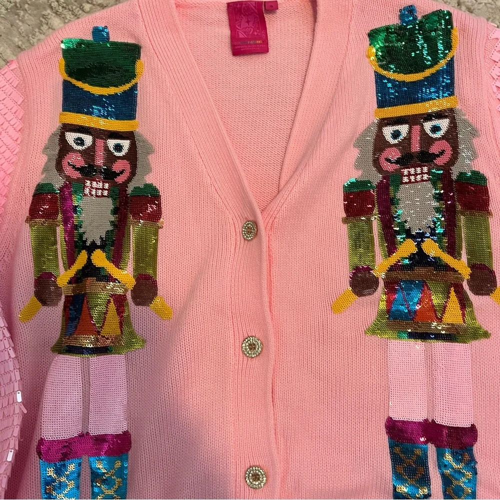 Queen of Sparkles Pink Sequin Nutcracker Cardigan Small NWOT - Picture 4 of 7